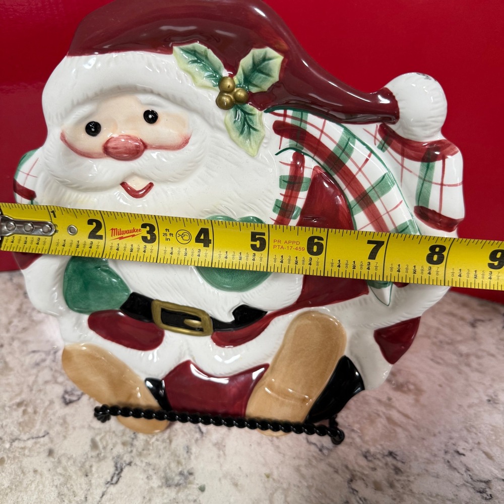 Fitz and Floyd Plaid Christmas Santa Claus Canape Plate Handcrafted China‎ - Picture 2 of 7
